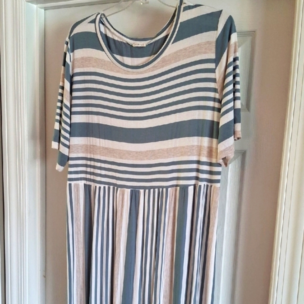 JODIFL Blue and White Striped Babydoll Maxi